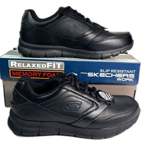 Skechers 77156 Men's Black Nampa Slip Resistant Work Shoes SZ 7 NEW